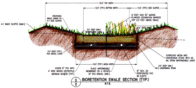 Bioswales are landscape elements designed to remove silt and pollution from surface runoff water. Swales such as this one will be installed at the Ryders Lane facility.